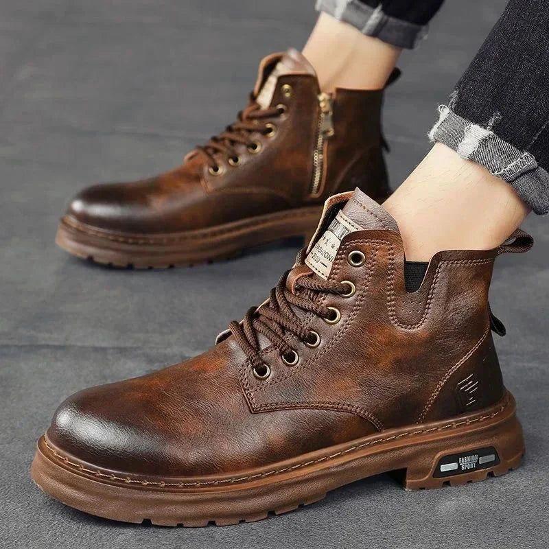 Herren Lederstiefel Rustikaler Stil | Robuste Worker Boots braun [ Herrenkollektion - Schuhe - Elegante Schuhe ] 260 - Herren Lederstiefel Rustikaler Stil Gratti Offiziell 