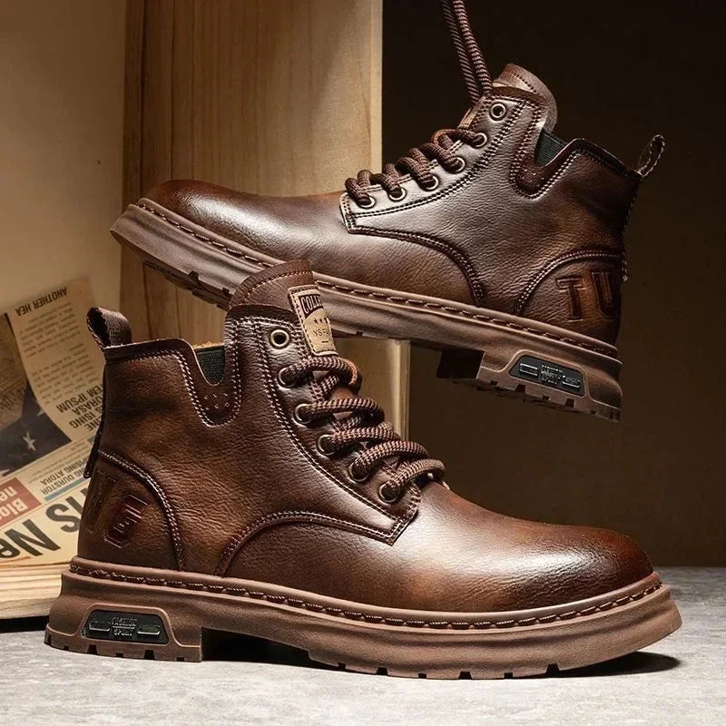 Herren Lederstiefel Rustikaler Stil | Robuste Worker Boots braun [ Herrenkollektion - Schuhe - Elegante Schuhe ] 260 - Herren Lederstiefel Rustikaler Stil Gratti Offiziell 