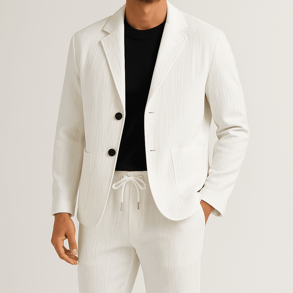 Herren Leinen Blazer Set weiß | Lässiger Sommeranzug für Business Casual [ Herrenkollektion - Leinensets - Jacken ] 297 - Herren Leinen Blazer Set weiß Gratti Offiziell 