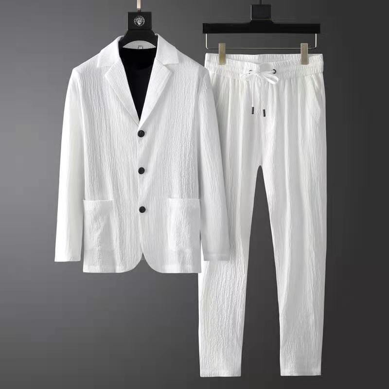 Herren Leinen Blazer Set weiß | Lässiger Sommeranzug für Business Casual [ Herrenkollektion - Leinensets - Jacken ] 297 - Herren Leinen Blazer Set weiß Gratti Offiziell 