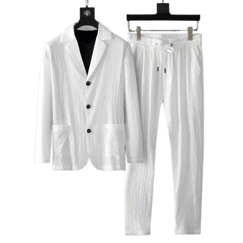 Herren Leinen Blazer Set weiß | Lässiger Sommeranzug für Business Casual [ Herrenkollektion - Leinensets - Jacken ] 297 - Herren Leinen Blazer Set weiß Gratti Offiziell 