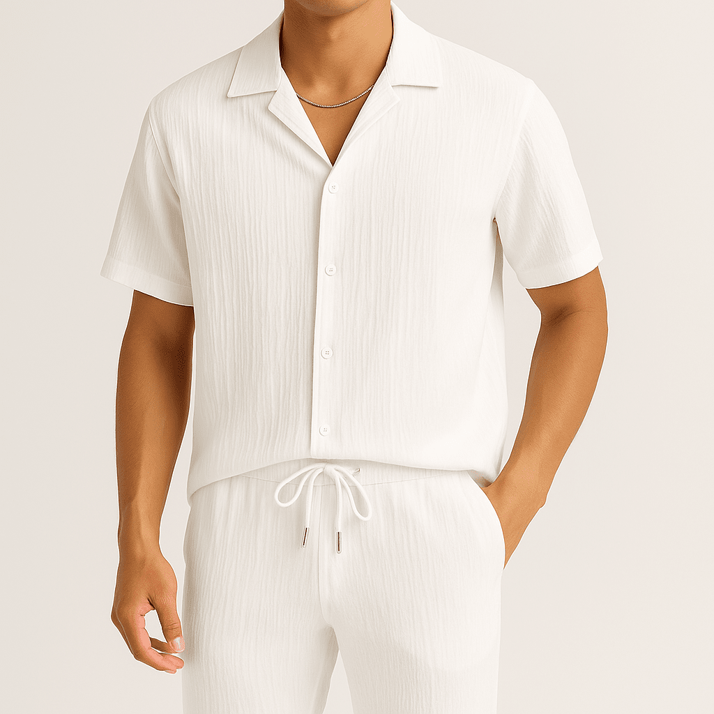 Herren Leinen Set Kurzarm | Lässiges Sommer Outfit weiß [ Herrenkollektion - Leinensets - Frühling & Sommer '25 ] 288 - Herren Leinen Set Kurzarm Gratti Offiziell 