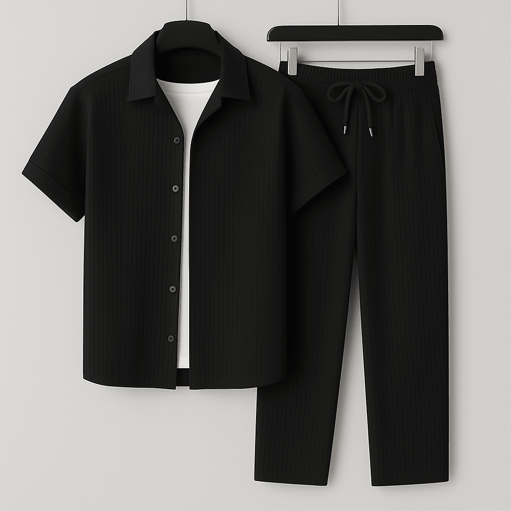Herren Leinen Set Kurzarm | Lässiges Sommer Outfit weiß [ Herrenkollektion - Leinensets - Frühling & Sommer '25 ] 288 - Herren Leinen Set Kurzarm Gratti Offiziell Schwarz XS 