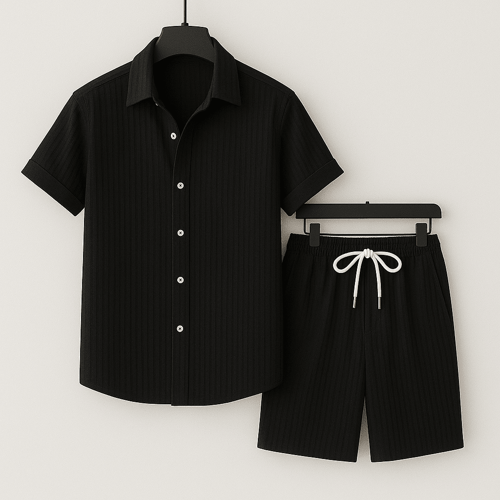Herren Leinen Set Kurzarm | Lässiges Sommer Outfit weiß [ Herrenkollektion - Leinensets - Frühling & Sommer '25 ] 298 - Herren Leinen Set Kurzarm Gratti Paris Schwarz XS 