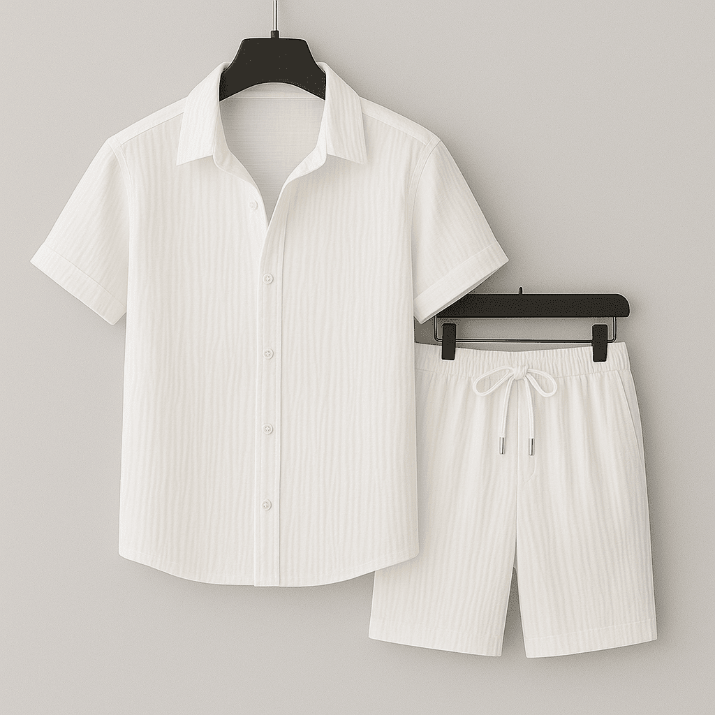 Herren Leinen Set Kurzarm | Lässiges Sommer Outfit weiß [ Herrenkollektion - Leinensets - Frühling & Sommer '25 ] 298 - Herren Leinen Set Kurzarm Gratti Paris Weiß XS 