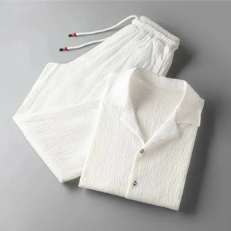 Herren Leinen Set Kurzarm | Oversized Sommer Outfit weiß [ Herrenkollektion - Leinensets - Frühling & Sommer '25 ] 290 - Herren Leinen Set Kurzarm Gratti Offiziell 
