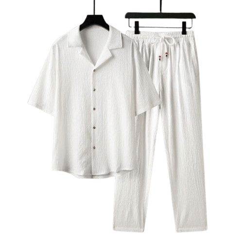 Herren Leinen Set Kurzarm | Oversized Sommer Outfit weiß [ Herrenkollektion - Leinensets - Frühling & Sommer '25 ] 290 - Herren Leinen Set Kurzarm Gratti Offiziell 
