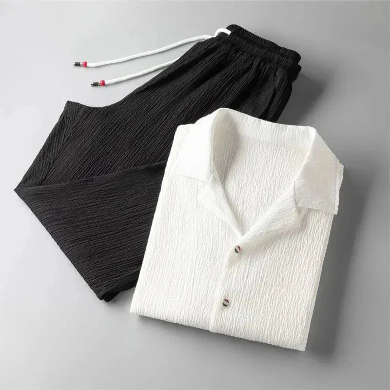 Herren Leinen Set Kurzarm | Oversized Sommer Outfit weiß [ Herrenkollektion - Leinensets - Frühling & Sommer '25 ] 290 - Herren Leinen Set Kurzarm Gratti Offiziell 