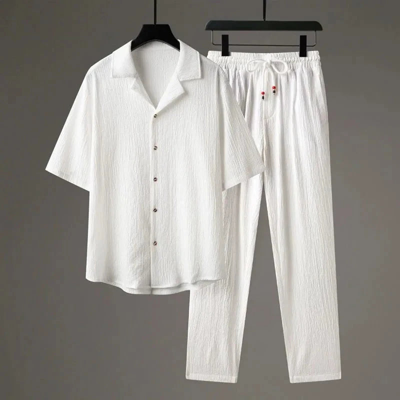 Herren Leinen Set Kurzarm | Oversized Sommer Outfit weiß [ Herrenkollektion - Leinensets - Frühling & Sommer '25 ] 290 - Herren Leinen Set Kurzarm Gratti Offiziell Weiß XS 