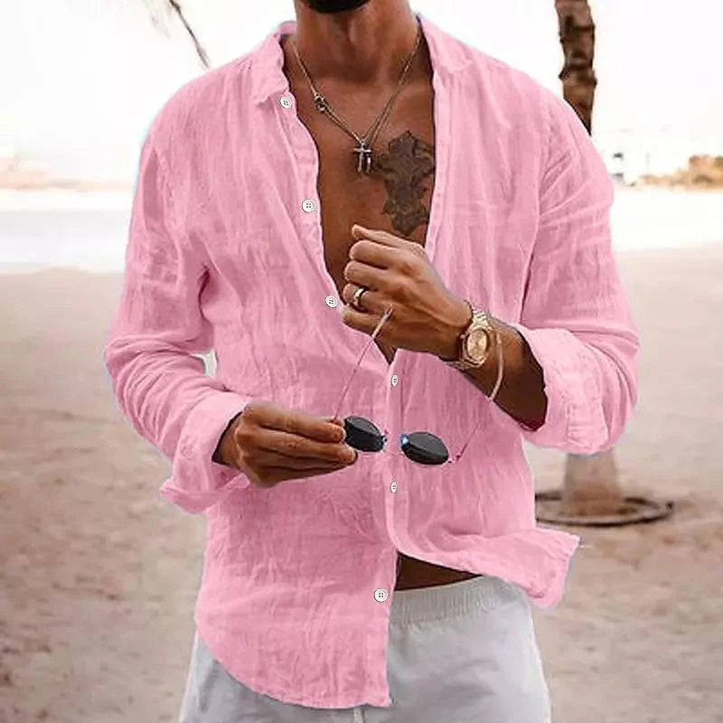 Herren Leinenhemd 100% Leinen | Lässiges Sommerhemd atmungsaktiv grau [ Herrenkollektion - Leinenhemden - Langarmhemden ] 186 - Herren Leinenhemd 100% Leinen Gratti Berlin Rosa XS 