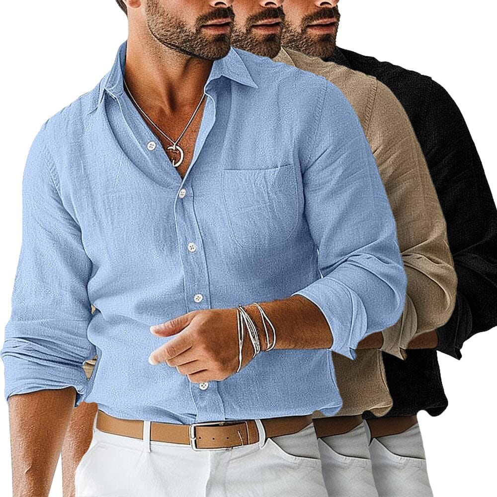Herren Leinenhemd | Atmungsaktives Langarm Sommerhemd | Freizeithemd in Hellblau [ Herrenkollektion - Leinenhemden - Langarmhemden ] 3 - Herren Leinenhemd Gratti Paris 