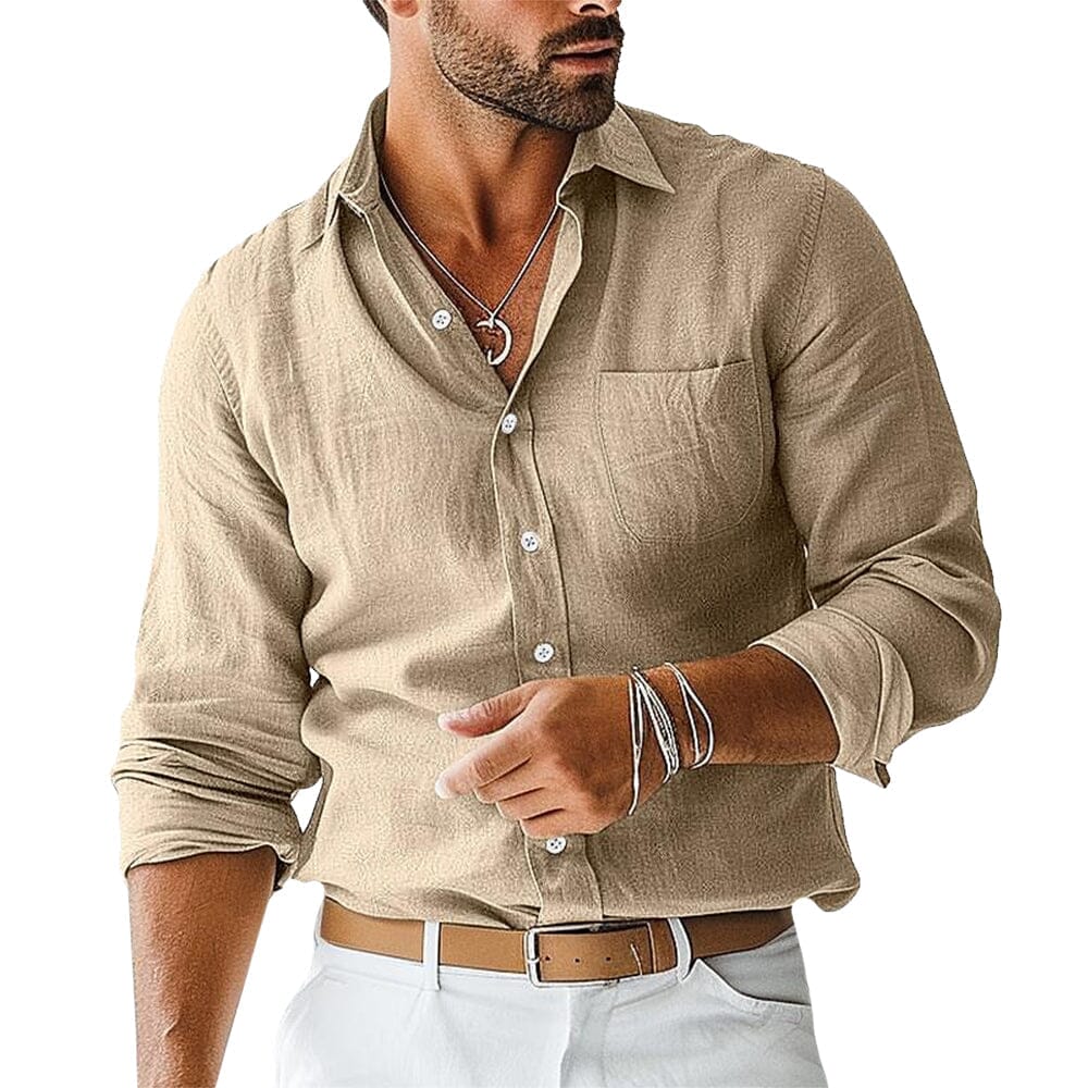 Herren Leinenhemd | Atmungsaktives Langarm Sommerhemd | Freizeithemd in Hellblau [ Herrenkollektion - Leinenhemden - Langarmhemden ] 3 - Herren Leinenhemd Gratti Paris Beige S 