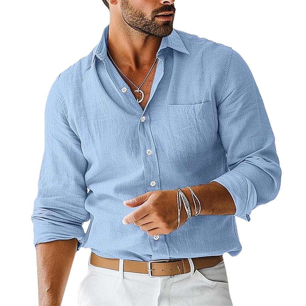 Herren Leinenhemd | Atmungsaktives Langarm Sommerhemd | Freizeithemd in Hellblau [ Herrenkollektion - Leinenhemden - Langarmhemden ] 3 - Herren Leinenhemd Gratti Paris Blau S 