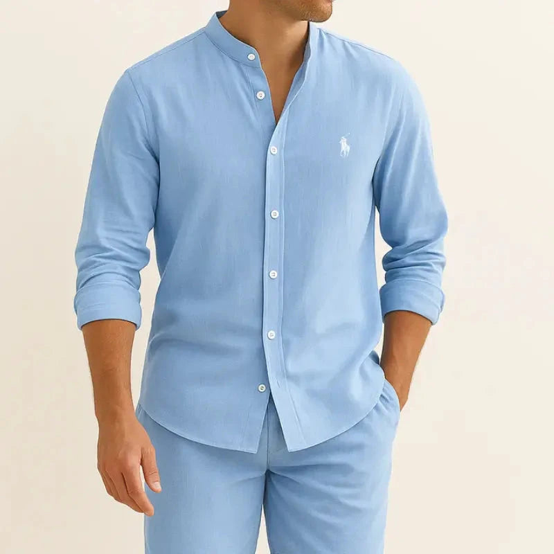 Herren Leinenhemd gestreift | Lässiges Sommerhemd blau-weiß [ Herrenkollektion - Leinensets - Frühling & Sommer '25 ] 293 - Herren Leinenhemd gestreift Gratti Offiziell 