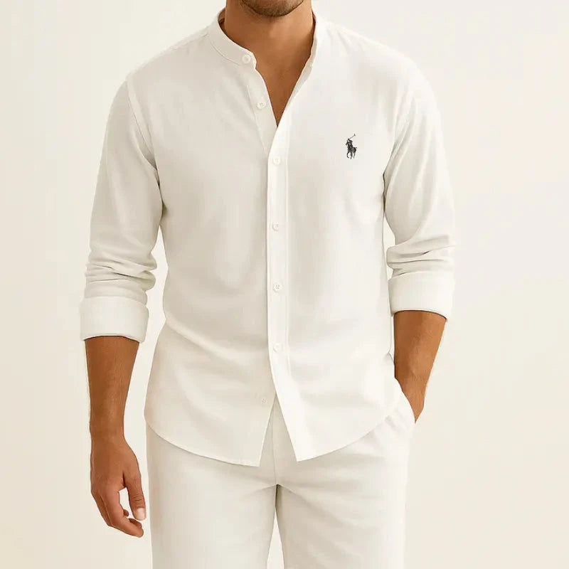 Herren Leinenhemd gestreift | Lässiges Sommerhemd blau-weiß [ Herrenkollektion - Leinensets - Frühling & Sommer '25 ] 293 - Herren Leinenhemd gestreift Gratti Offiziell 