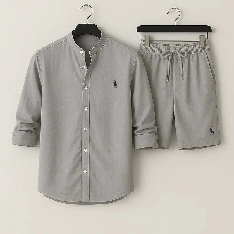 Herren Leinenhemd gestreift | Lässiges Sommerhemd blau-weiß [ Herrenkollektion - Leinensets - Frühling & Sommer '25 ] 293 - Herren Leinenhemd gestreift Gratti Offiziell Grau XS 