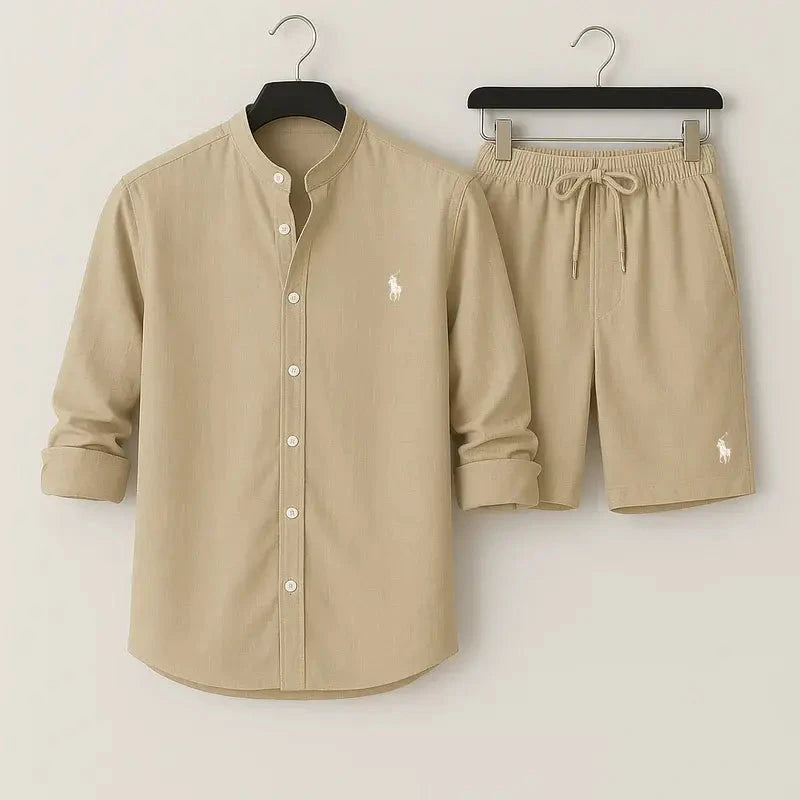 Herren Leinenhemd gestreift | Lässiges Sommerhemd blau-weiß [ Herrenkollektion - Leinensets - Frühling & Sommer '25 ] 293 - Herren Leinenhemd gestreift Gratti Offiziell Khaki XS 