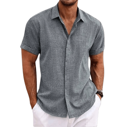 Herren Leinenhemd kurzarm | Lässiges Sommerhemd atmungsaktiv grau [ Herrenkollektion - Leinenhemden - Frühling & Sommer '25 ] 189 - Herren Leinenhemd kurzarm Gratti Official 