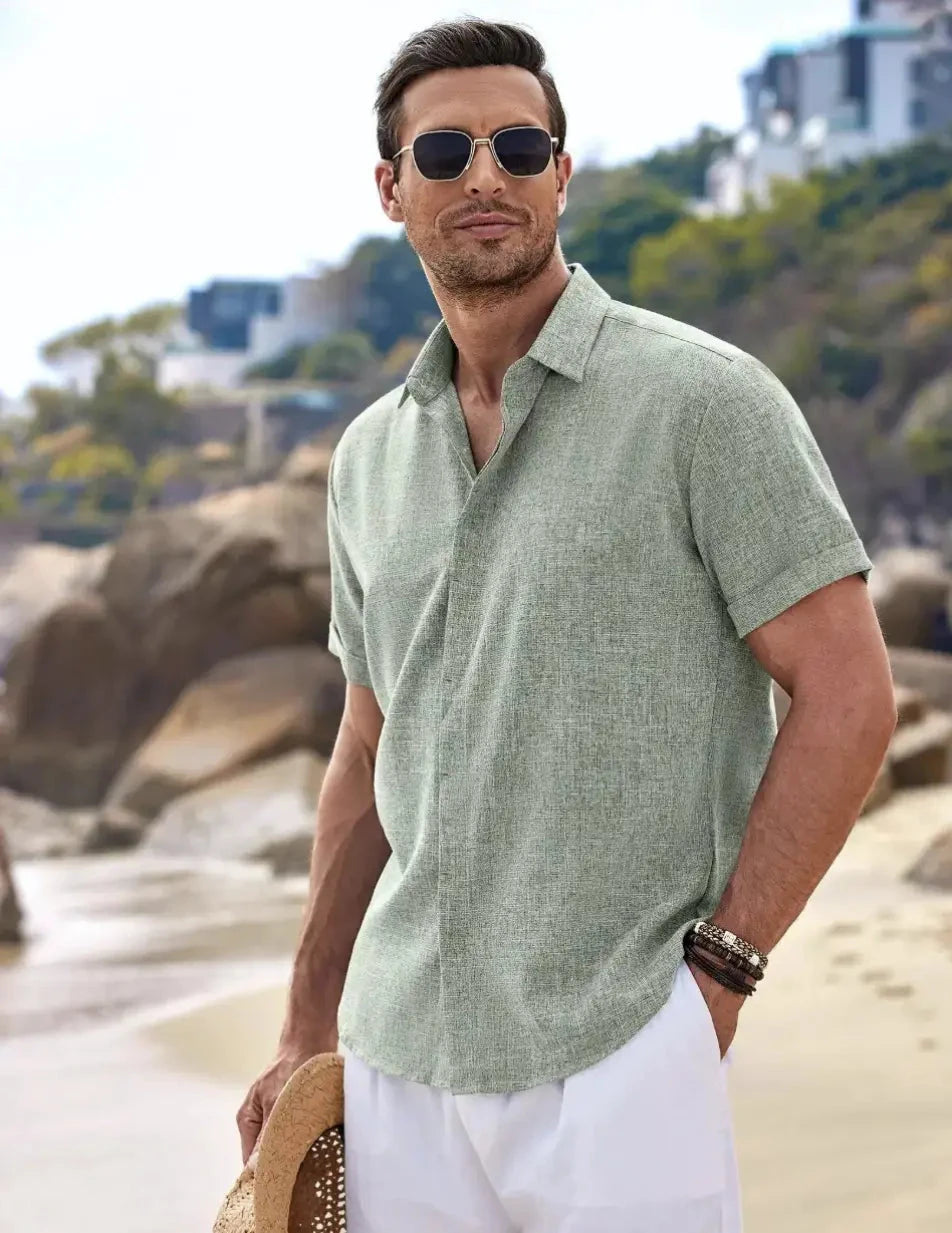 Herren Leinenhemd kurzarm | Lässiges Sommerhemd atmungsaktiv grau [ Herrenkollektion - Leinenhemden - Frühling & Sommer '25 ] 189 - Herren Leinenhemd kurzarm Gratti Official 