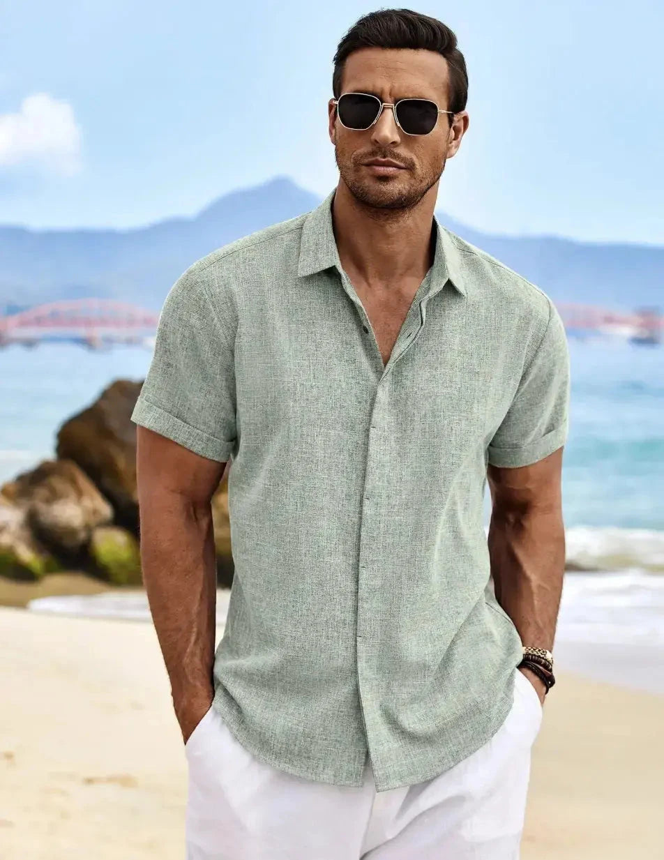 Herren Leinenhemd kurzarm | Lässiges Sommerhemd atmungsaktiv grau [ Herrenkollektion - Leinenhemden - Frühling & Sommer '25 ] 189 - Herren Leinenhemd kurzarm Gratti Official 