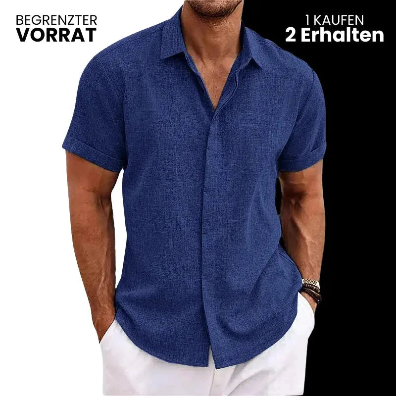 Herren Leinenhemd kurzarm | Lässiges Sommerhemd atmungsaktiv grau [ Herrenkollektion - Leinenhemden - Frühling & Sommer '25 ] 189 - Herren Leinenhemd kurzarm Gratti Official Blau S 