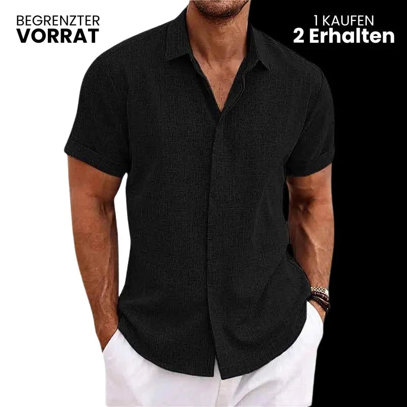 Herren Leinenhemd kurzarm | Lässiges Sommerhemd atmungsaktiv grau [ Herrenkollektion - Leinenhemden - Frühling & Sommer '25 ] 189 - Herren Leinenhemd kurzarm Gratti Official Schwarz S 