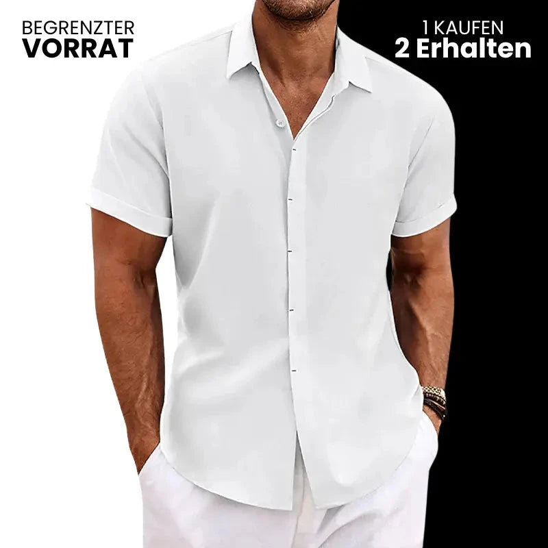 Herren Leinenhemd kurzarm | Lässiges Sommerhemd atmungsaktiv grau [ Herrenkollektion - Leinenhemden - Frühling & Sommer '25 ] 189 - Herren Leinenhemd kurzarm Gratti Official Weiß S 