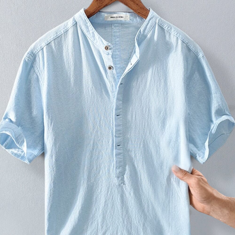 Herren Leinenhemd Kurzarm | Lässiges Sommerhemd mit Stehkragen [ Herrenkollektion - Leinenhemden - Frühling & Sommer '25 ] 27 - Herren Leinenhemd Kurzarm Gratti Paris 