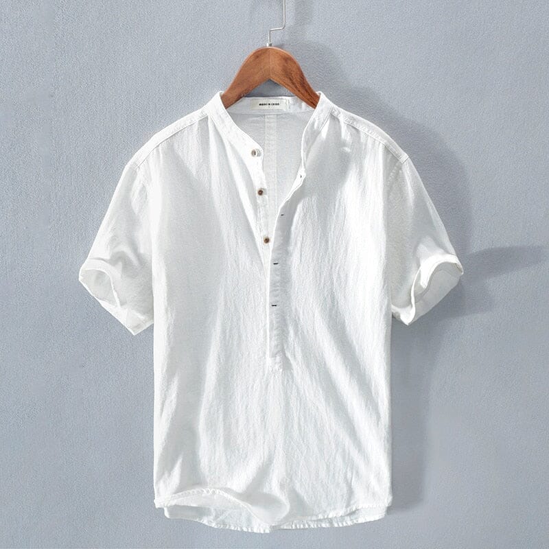 Herren Leinenhemd Kurzarm | Lässiges Sommerhemd mit Stehkragen [ Herrenkollektion - Leinenhemden - Frühling & Sommer '25 ] 27 - Herren Leinenhemd Kurzarm Gratti Paris Weiß S 