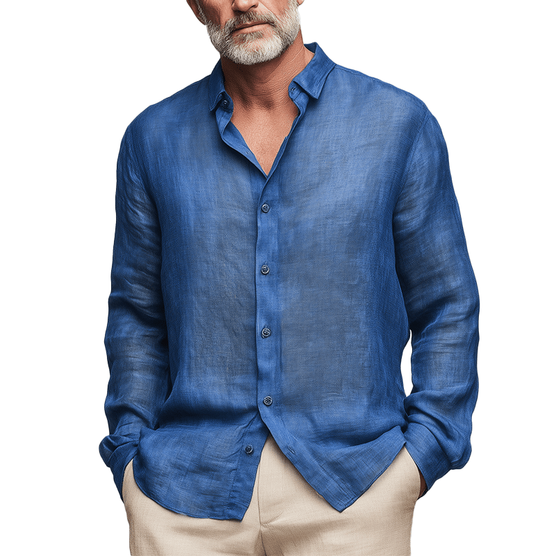 Herren Leinenhemd Langarm | Atmungsaktives Sommerhemd blau [ Herrenkollektion - Leinenhemden - Langarmhemden ] 161 - Herren Leinenhemd Langarm Gratti Paris 