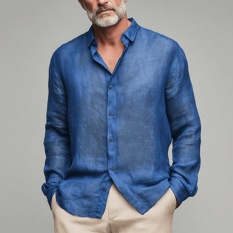 Herren Leinenhemd Langarm | Atmungsaktives Sommerhemd blau [ Herrenkollektion - Leinenhemden - Langarmhemden ] 161 - Herren Leinenhemd Langarm Gratti Paris Blau S 
