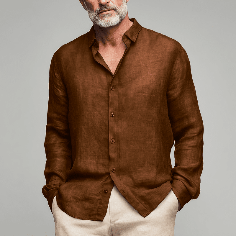 Herren Leinenhemd Langarm | Atmungsaktives Sommerhemd blau [ Herrenkollektion - Leinenhemden - Langarmhemden ] 161 - Herren Leinenhemd Langarm Gratti Paris Braun S 