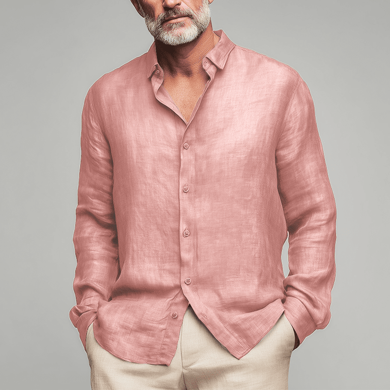 Herren Leinenhemd Langarm | Atmungsaktives Sommerhemd blau [ Herrenkollektion - Leinenhemden - Langarmhemden ] 161 - Herren Leinenhemd Langarm Gratti Paris Rosa S 