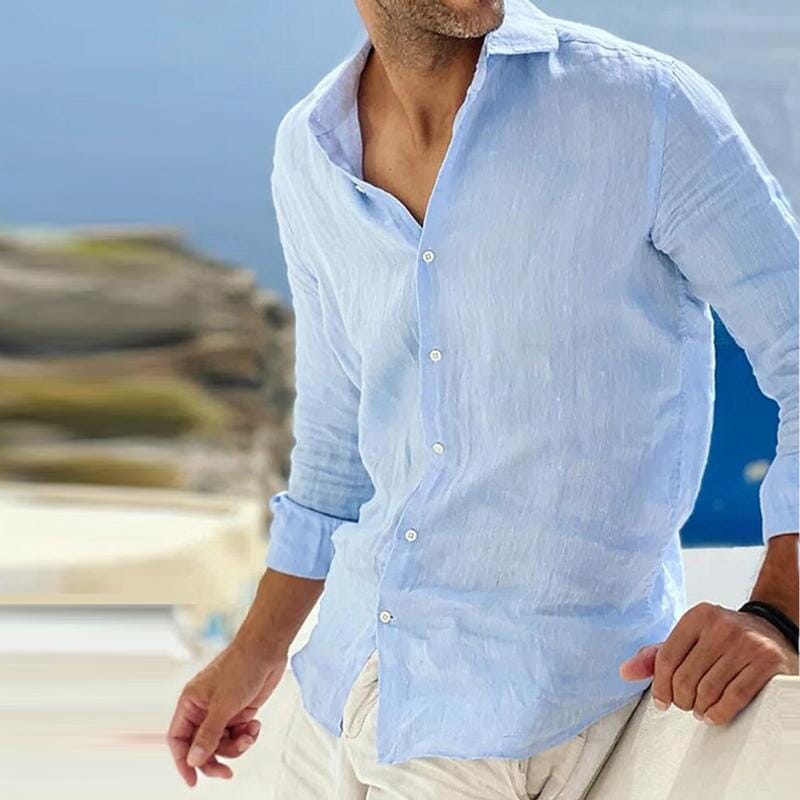 Herren Leinenhemd Langarm | Lässiges Sommerhemd dunkelblau [ Herrenkollektion - Leinenhemden - Langarmhemden ] 62 - Herren Leinenhemd Langarm Gratti Paris 