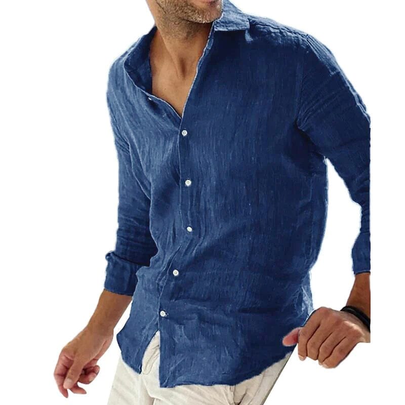 Herren Leinenhemd Langarm | Lässiges Sommerhemd dunkelblau [ Herrenkollektion - Leinenhemden - Langarmhemden ] 62 - Herren Leinenhemd Langarm Gratti Paris 