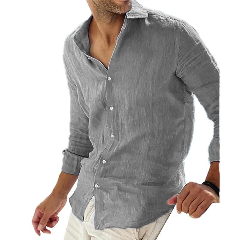Herren Leinenhemd Langarm | Lässiges Sommerhemd dunkelblau [ Herrenkollektion - Leinenhemden - Langarmhemden ] 62 - Herren Leinenhemd Langarm Gratti Paris Grau M 