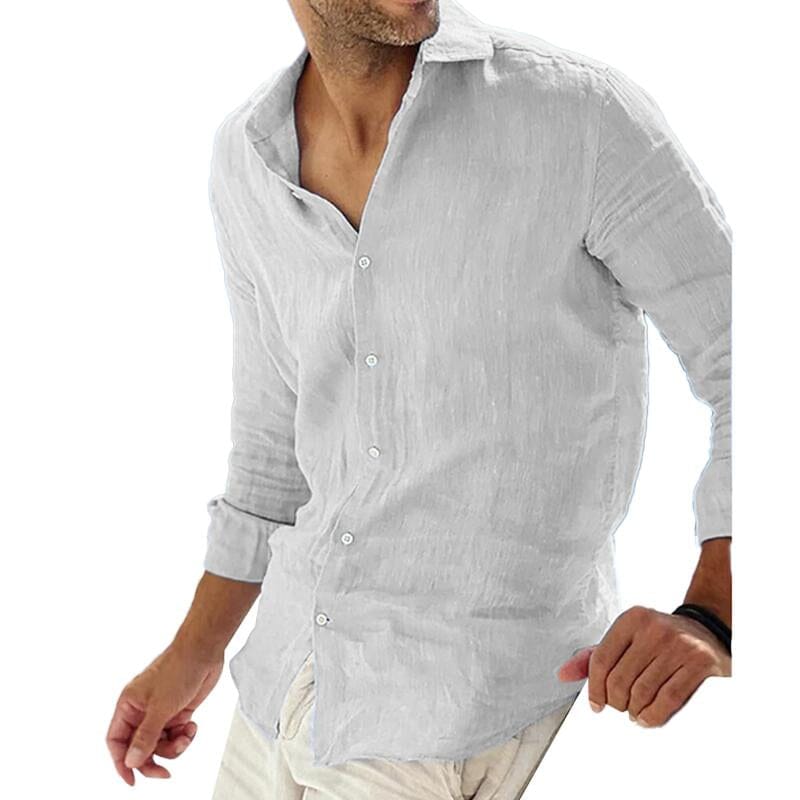 Herren Leinenhemd Langarm | Lässiges Sommerhemd dunkelblau [ Herrenkollektion - Leinenhemden - Langarmhemden ] 62 - Herren Leinenhemd Langarm Gratti Paris Hellgrau M 