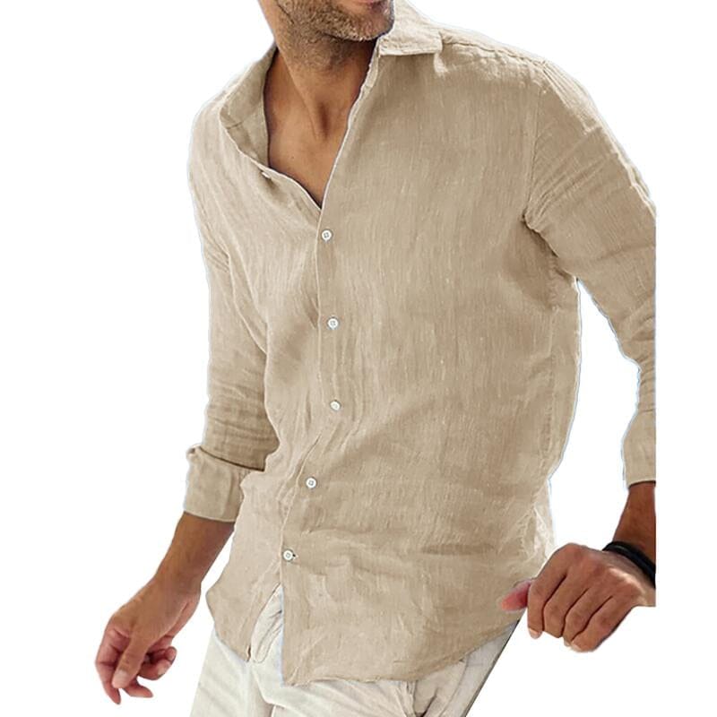 Herren Leinenhemd Langarm | Lässiges Sommerhemd dunkelblau [ Herrenkollektion - Leinenhemden - Langarmhemden ] 62 - Herren Leinenhemd Langarm Gratti Paris Khaki M 