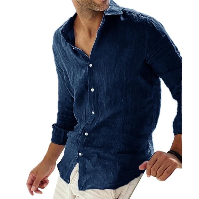 Herren Leinenhemd Langarm | Lässiges Sommerhemd dunkelblau [ Herrenkollektion - Leinenhemden - Langarmhemden ] 62 - Herren Leinenhemd Langarm Gratti Paris Marineblau M 