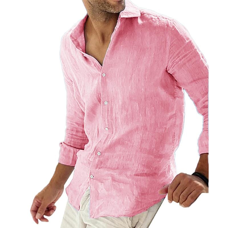 Herren Leinenhemd Langarm | Lässiges Sommerhemd dunkelblau [ Herrenkollektion - Leinenhemden - Langarmhemden ] 62 - Herren Leinenhemd Langarm Gratti Paris Rosa M 
