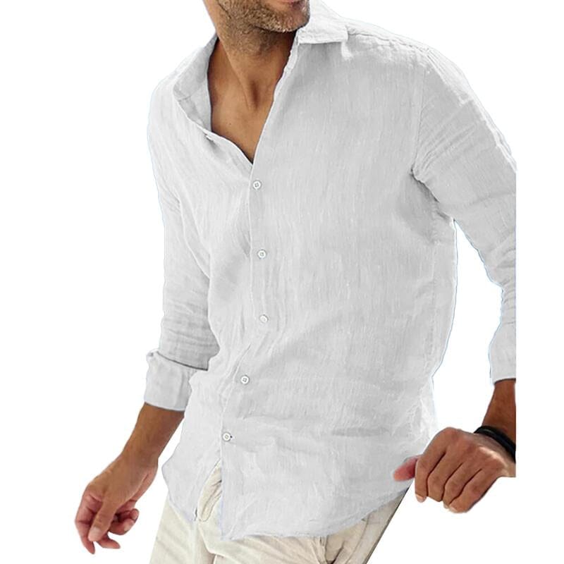 Herren Leinenhemd Langarm | Lässiges Sommerhemd dunkelblau [ Herrenkollektion - Leinenhemden - Langarmhemden ] 62 - Herren Leinenhemd Langarm Gratti Paris Weiß M 