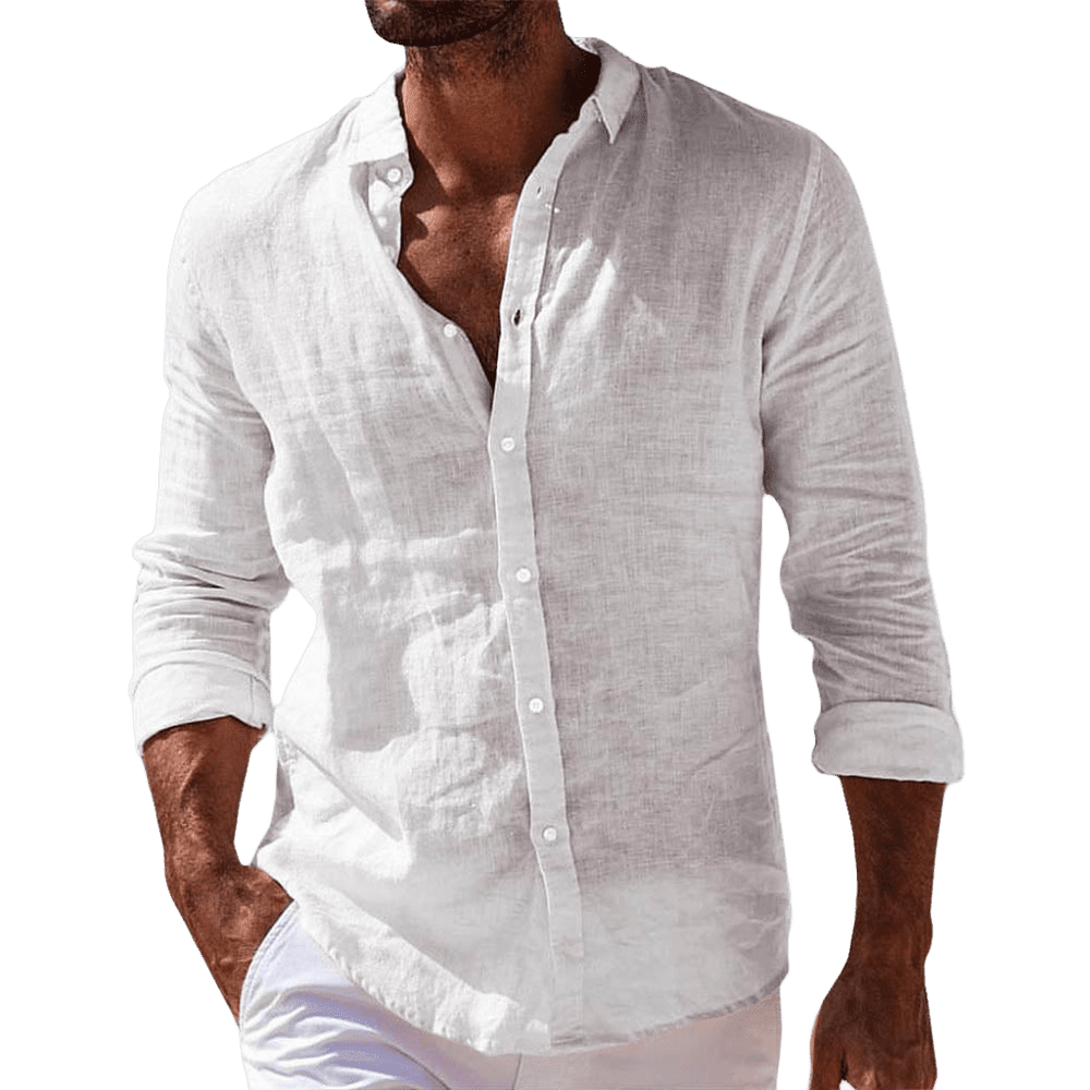 Herren Leinenhemd Langarm | Lässiges Sommerhemd weiß [ Herrenkollektion - Leinenhemden - Langarmhemden ] 26 - Herren Leinenhemd Langarm Gratti Paris 