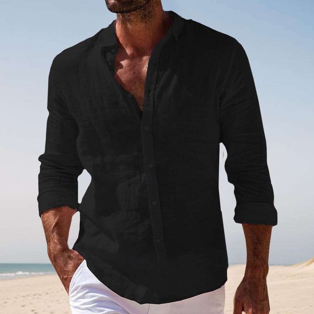 Herren Leinenhemd Langarm | Lässiges Sommerhemd weiß [ Herrenkollektion - Leinenhemden - Langarmhemden ] 26 - Herren Leinenhemd Langarm Gratti Paris Black S 