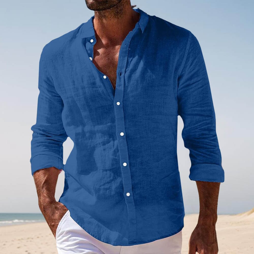 Herren Leinenhemd Langarm | Lässiges Sommerhemd weiß [ Herrenkollektion - Leinenhemden - Langarmhemden ] 26 - Herren Leinenhemd Langarm Gratti Paris Dark Blue S 