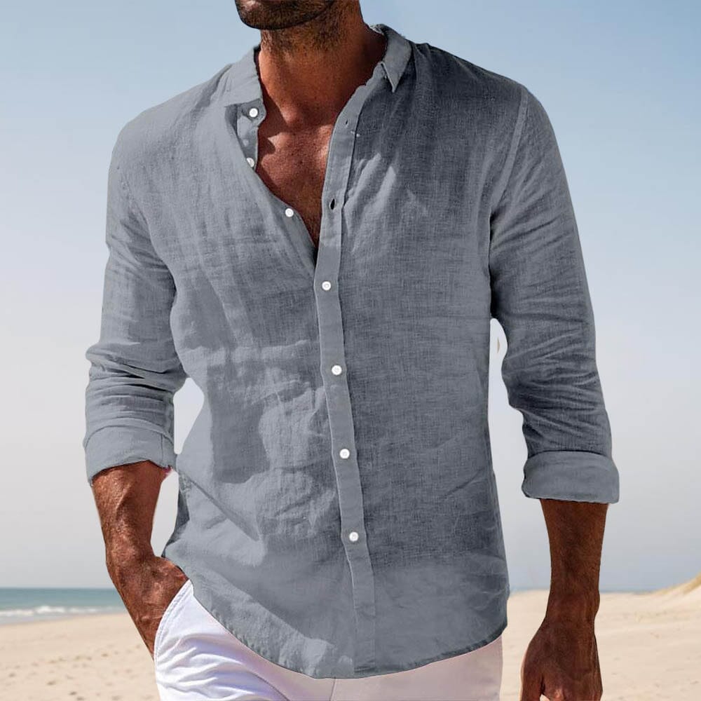 Herren Leinenhemd Langarm | Lässiges Sommerhemd weiß [ Herrenkollektion - Leinenhemden - Langarmhemden ] 26 - Herren Leinenhemd Langarm Gratti Paris Gray S 