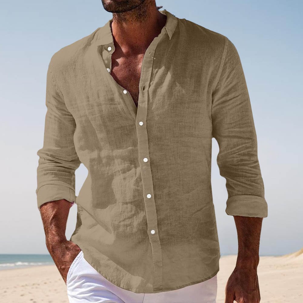 Herren Leinenhemd Langarm | Lässiges Sommerhemd weiß [ Herrenkollektion - Leinenhemden - Langarmhemden ] 26 - Herren Leinenhemd Langarm Gratti Paris Khaki S 