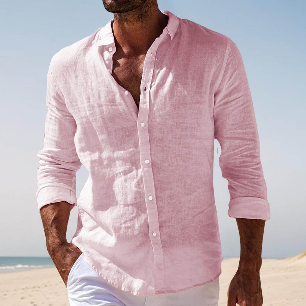 Herren Leinenhemd Langarm | Lässiges Sommerhemd weiß [ Herrenkollektion - Leinenhemden - Langarmhemden ] 26 - Herren Leinenhemd Langarm Gratti Paris Pink S 