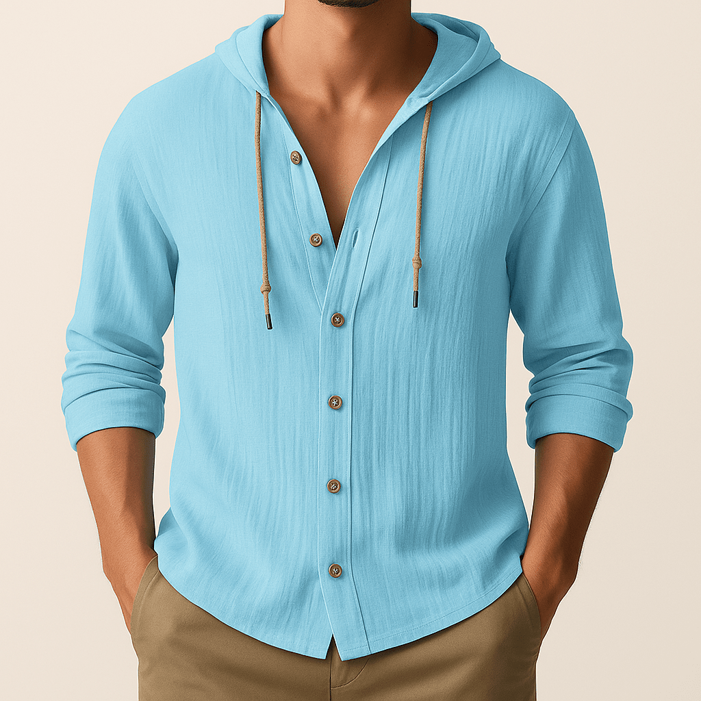 Herren Leinenhemd mit Kapuze | Lässiges Sommerhemd Marineblau [ Herrenkollektion - Jacken - Leinenhemden ] 291 - Herren Leinenhemd mit Kapuze Gratti Offiziell Blau XS 