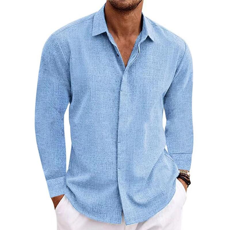 Herren Leinenhemd Slim Fit | Lässiges Sommerhemd mit Leinenoptik grau [ Herrenkollektion - Leinenhemden - Langarmhemden ] 144 - Herren Leinenhemd Slim Fit Gratti Paris Blau S 