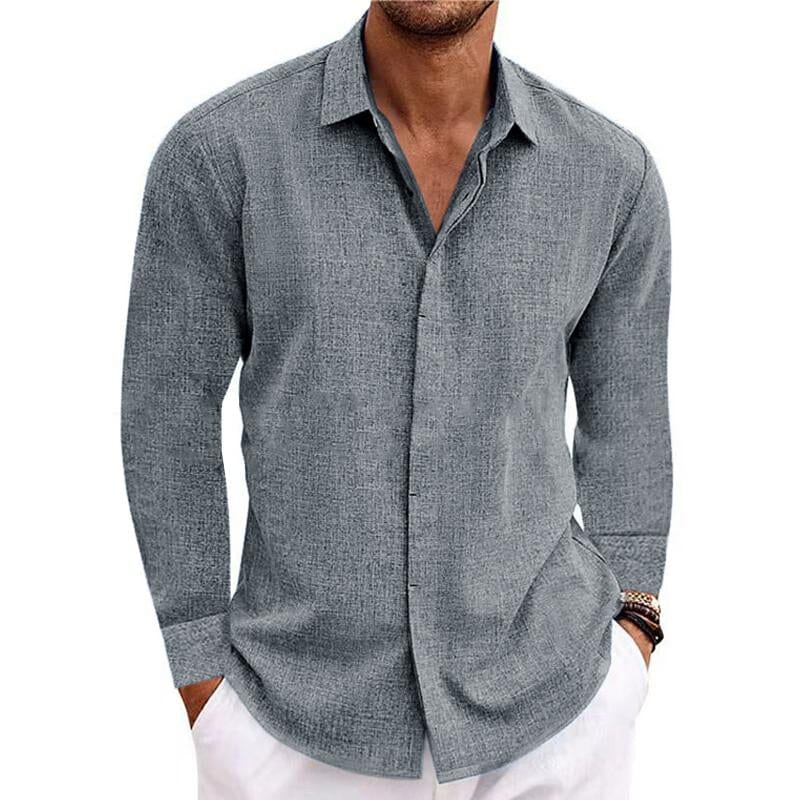Herren Leinenhemd Slim Fit | Lässiges Sommerhemd mit Leinenoptik grau [ Herrenkollektion - Leinenhemden - Langarmhemden ] 144 - Herren Leinenhemd Slim Fit Gratti Paris Grau S 